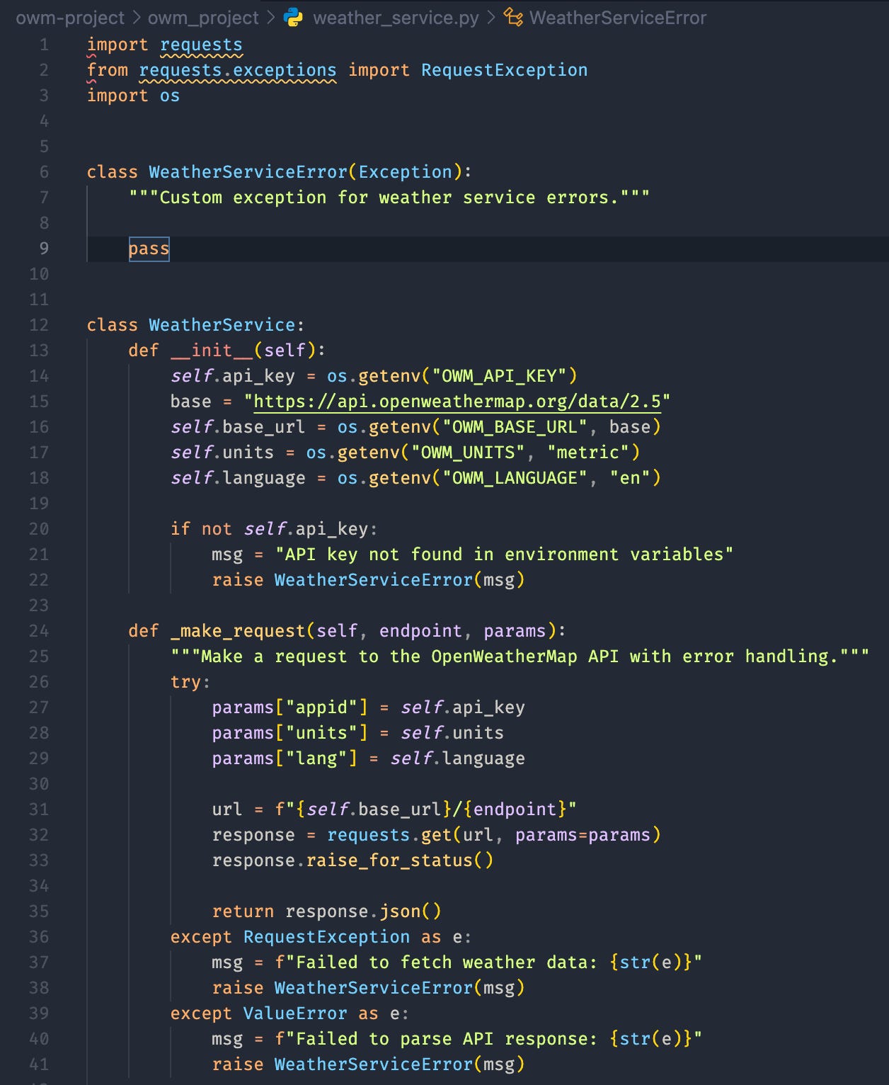 Code that pulls data from OpenWeatherMaps