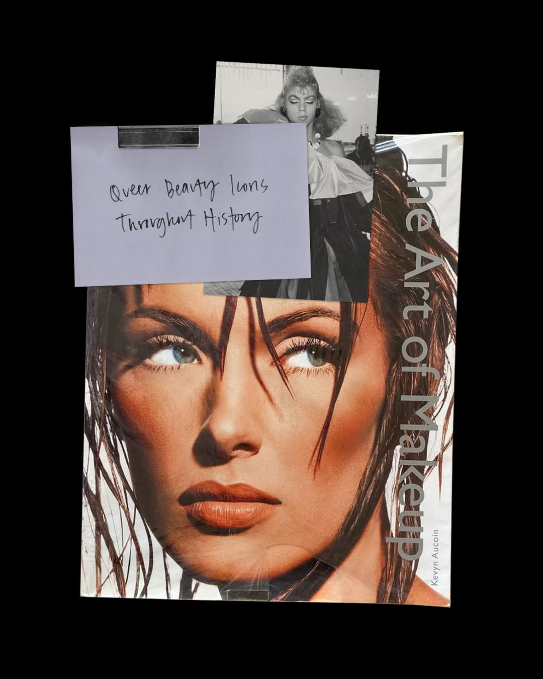 A collage of images and makeup by Kevyn Aucoin. 