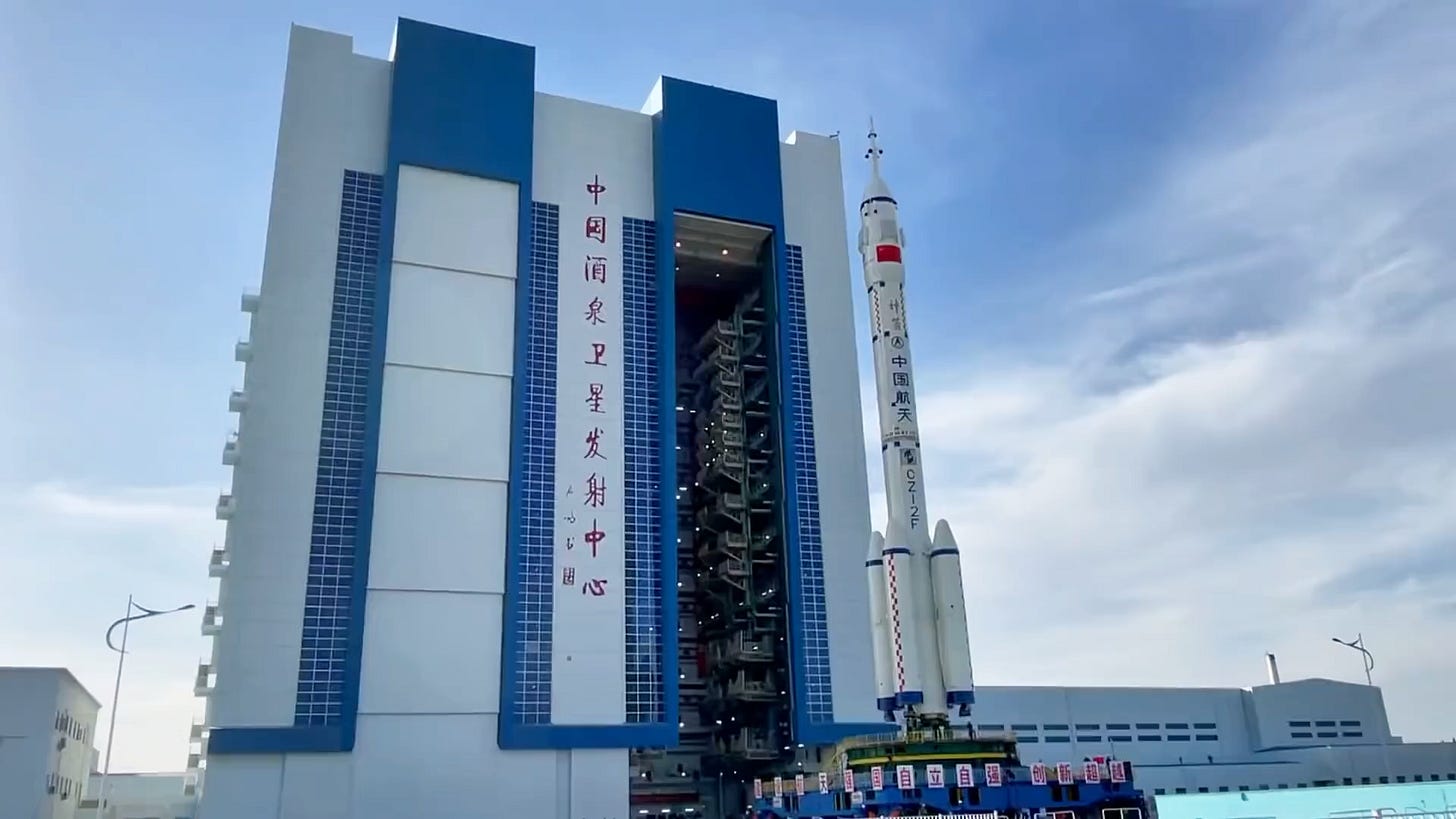 Long March 2F carrying Shenzhou-12 being rolled out from Launch Vehicle Vertical Assembly Building.