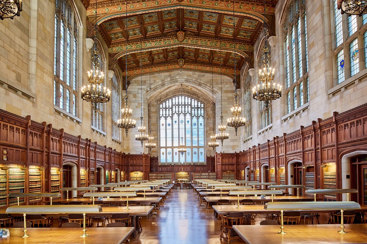 A photo of the Law Library at the University of Michigan.