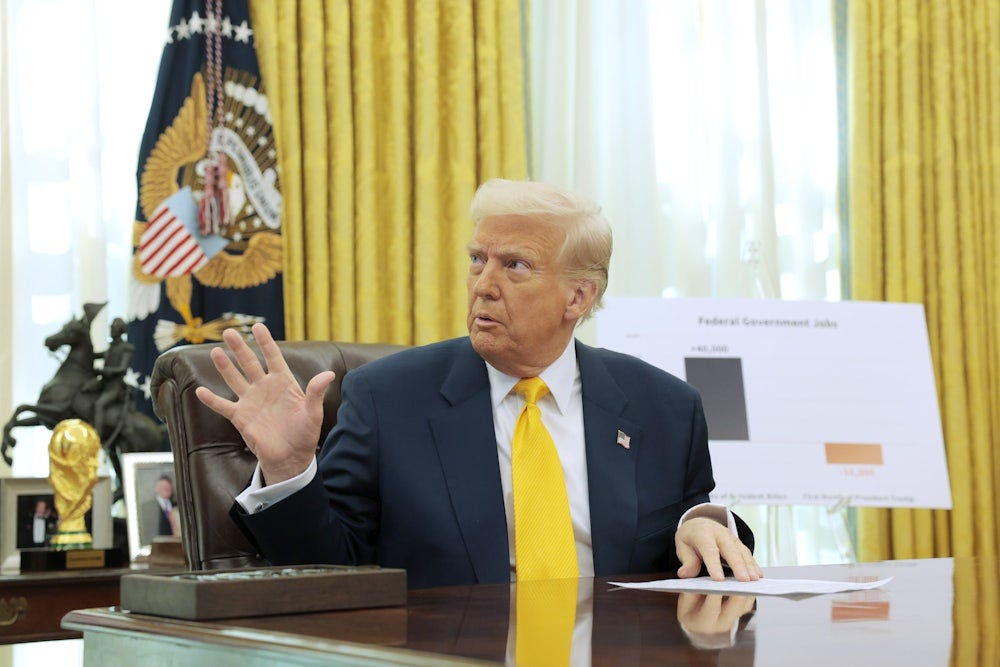 Donald Trump delivers remarks on the jobs report from the Oval Office.