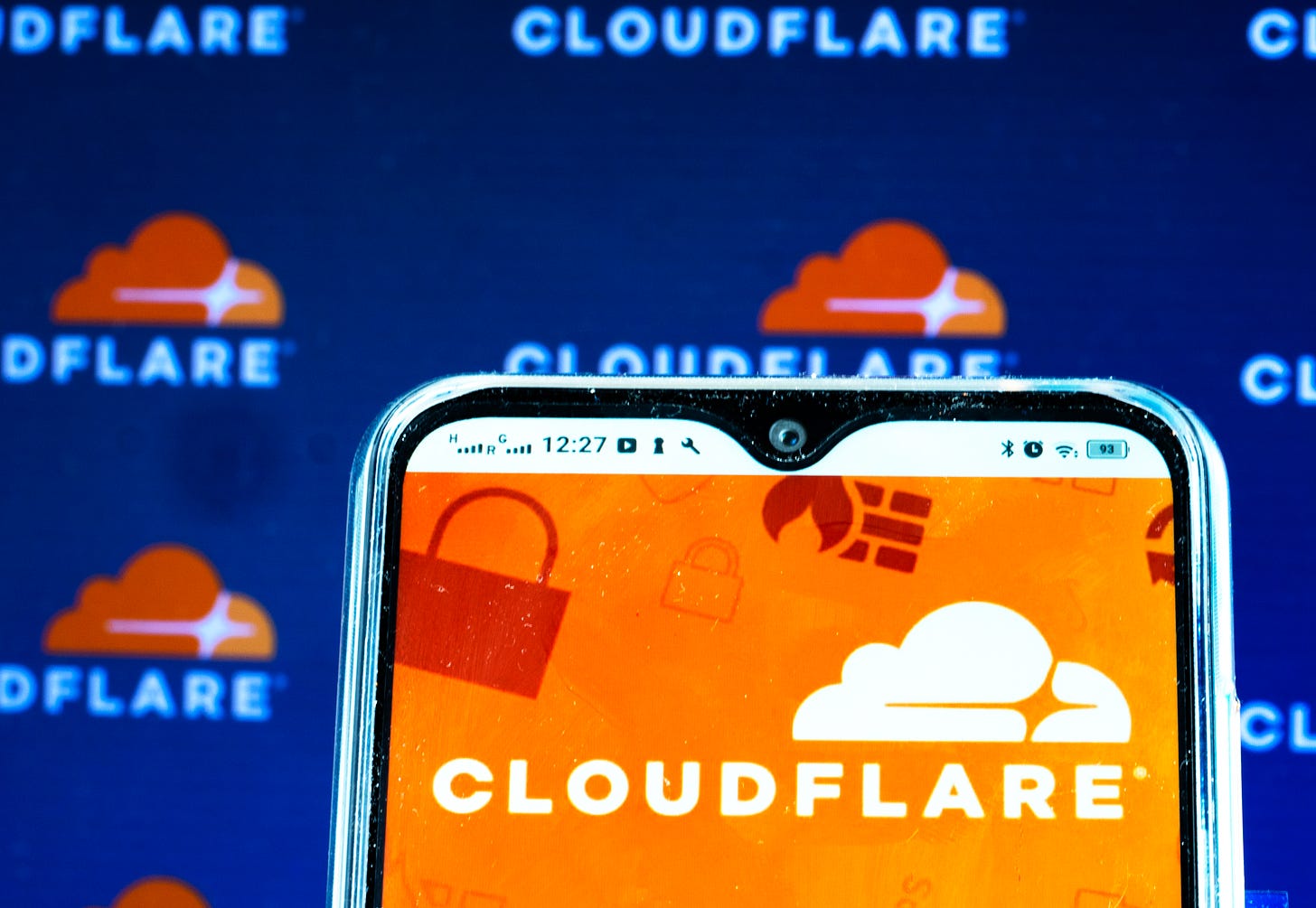 In this photo illustration a Cloudflare Inc. logo is seen displayed on a smartphone screen. (Igor Golovniov / Getty Images)