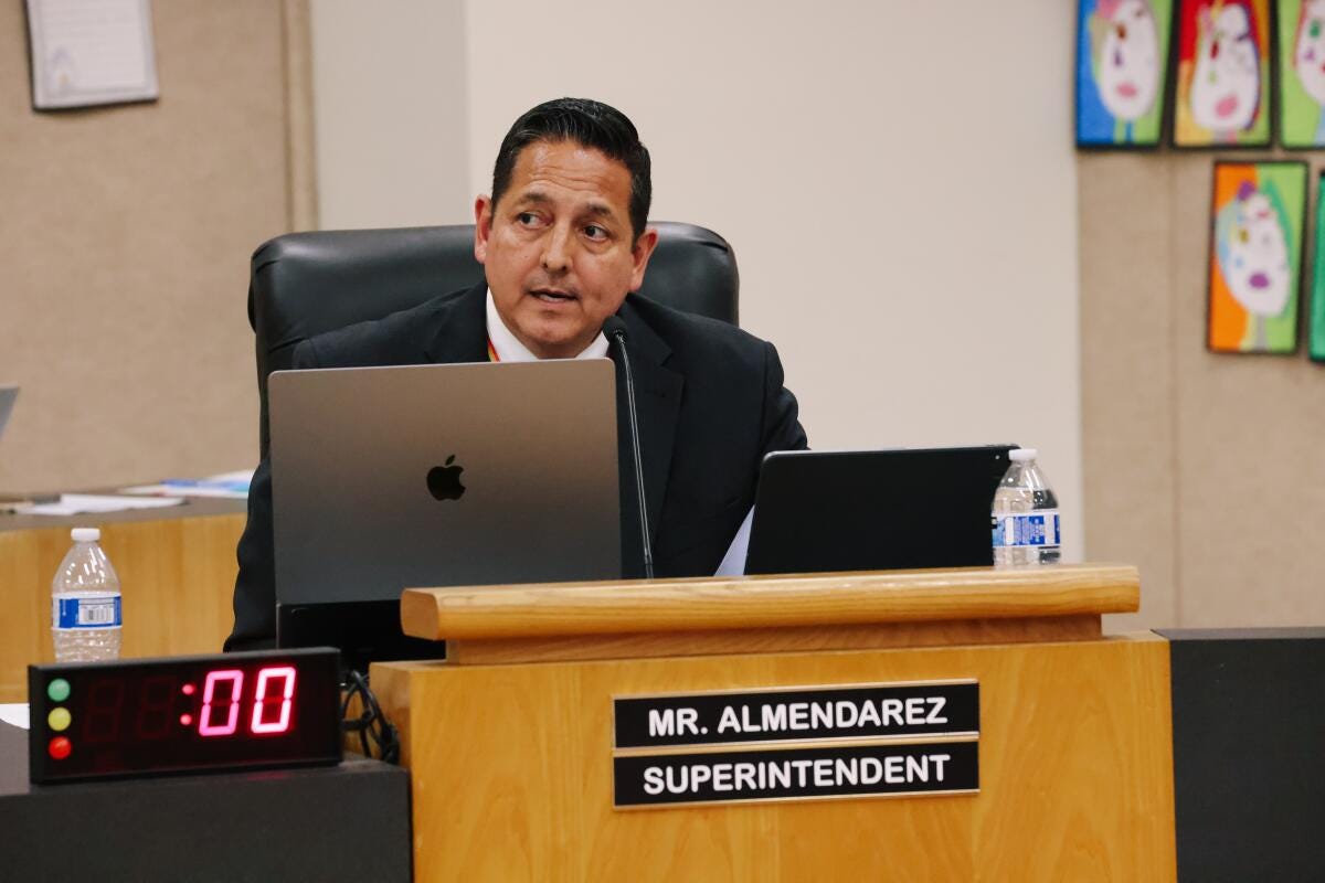 Santa Ana Unifed School District Supt. Jerry Almendarez attends a board meeting.