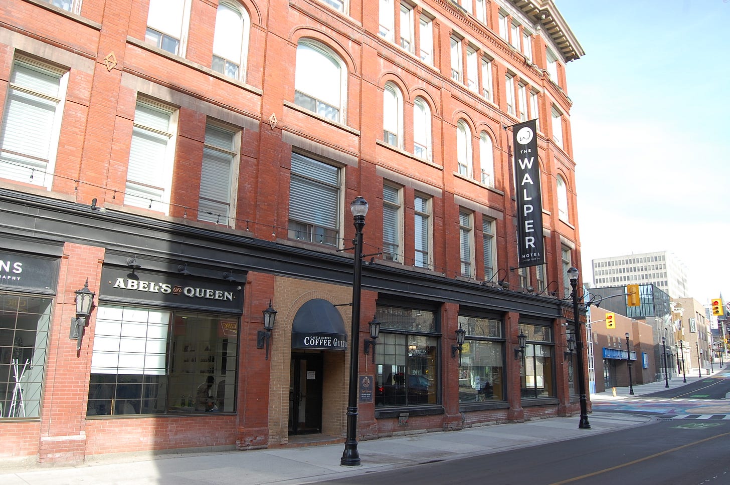 Exterior photo of the Walper Hotel at King and Queen in DTK