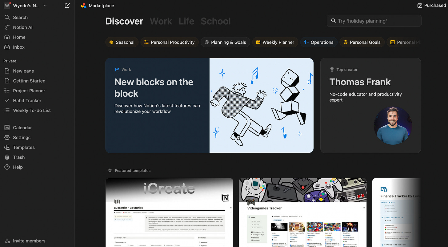 Notion's template marketplace