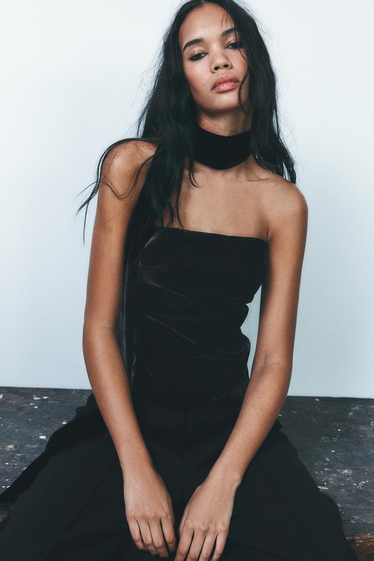 Zara VELVET NECK SCARF TOP - Black - Image 1