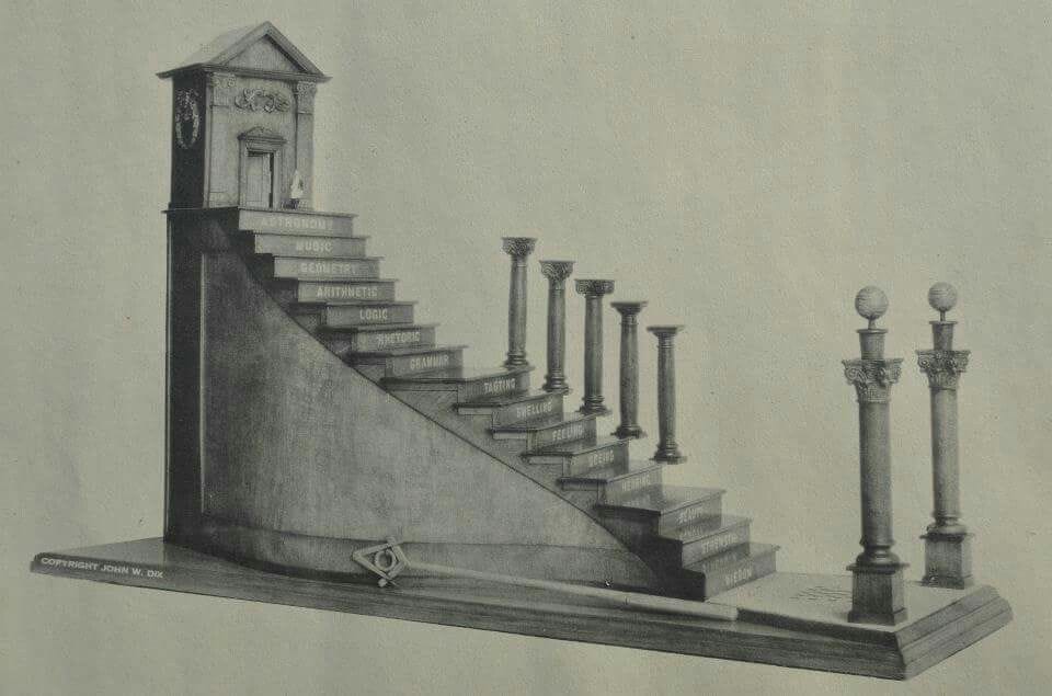 Masonic Staircase with Pillars and Clock