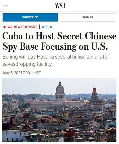 Sprinter on Twitter: "China will deploy a secret electronic intelligence  base in Cuba to "eavesdrop" on the US , reports The Wall Street Journal 🫣  https://t.co/wLTfJl7Lnh" / Twitter
