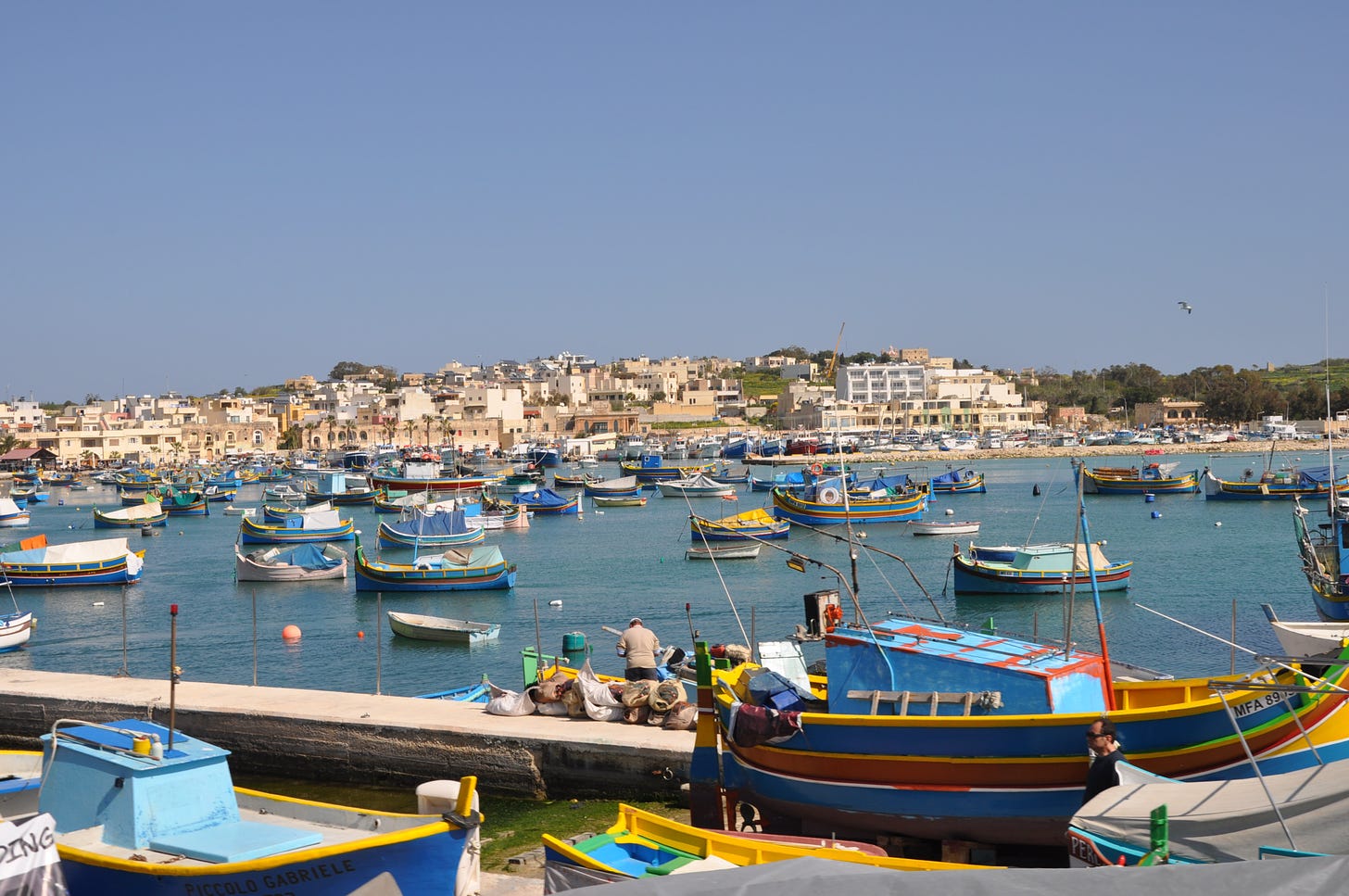 Coast of Malta with colourful boats