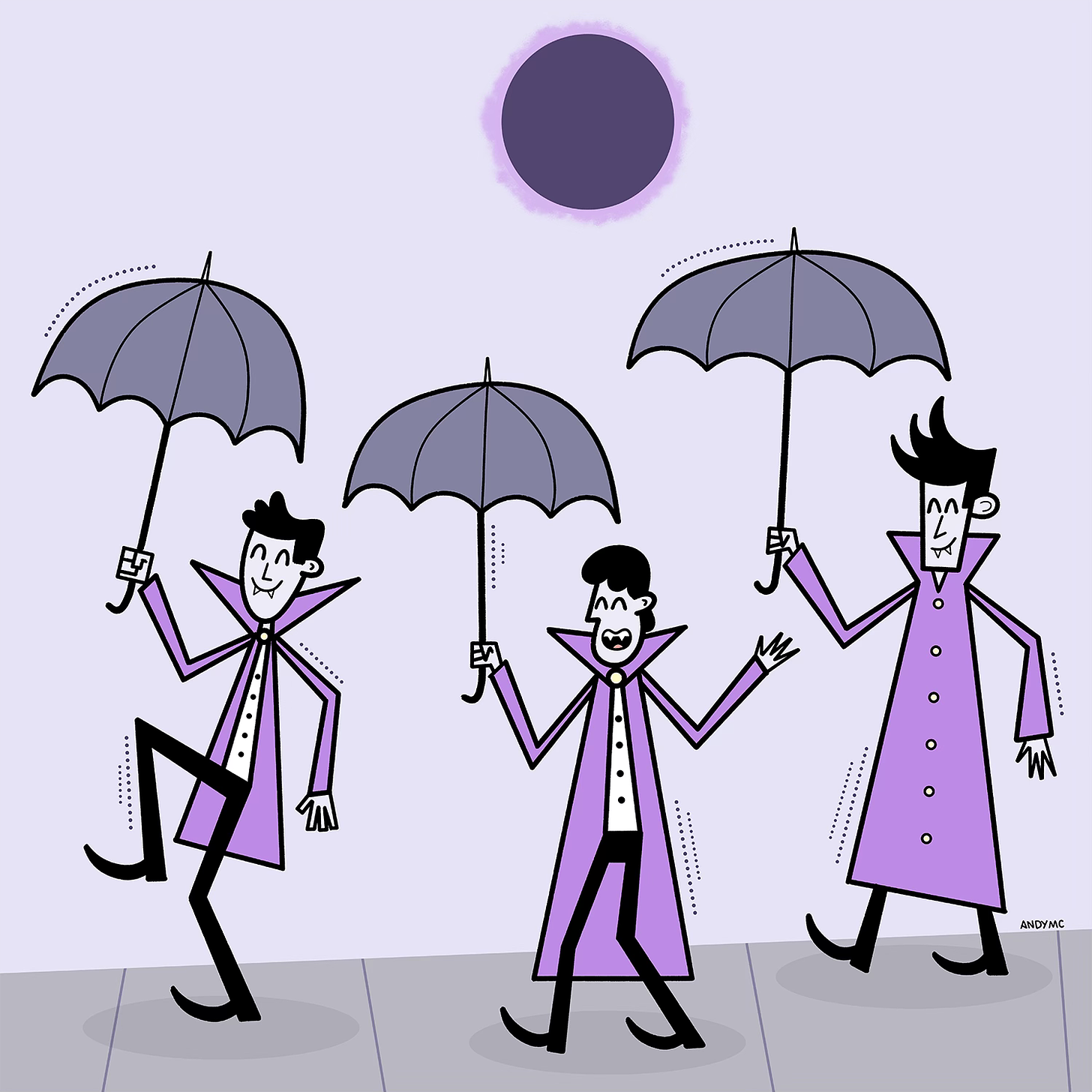 an illustration of vampires parading under an eclipse 