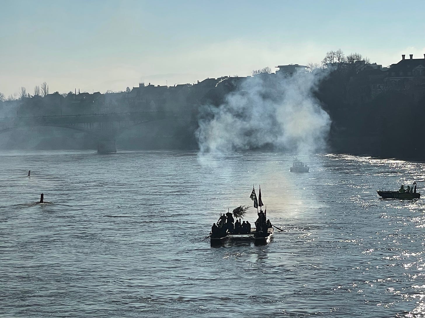 A raft on the Rhine. 