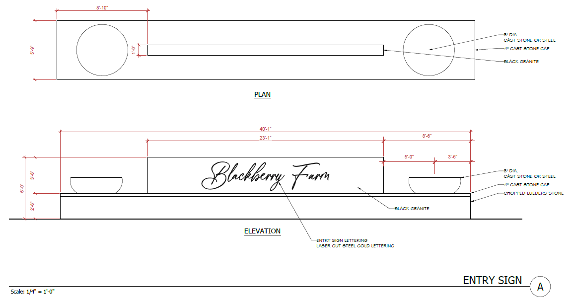 A sketch of the proposed entry sign for the Blackberry Farm development in Coppell
