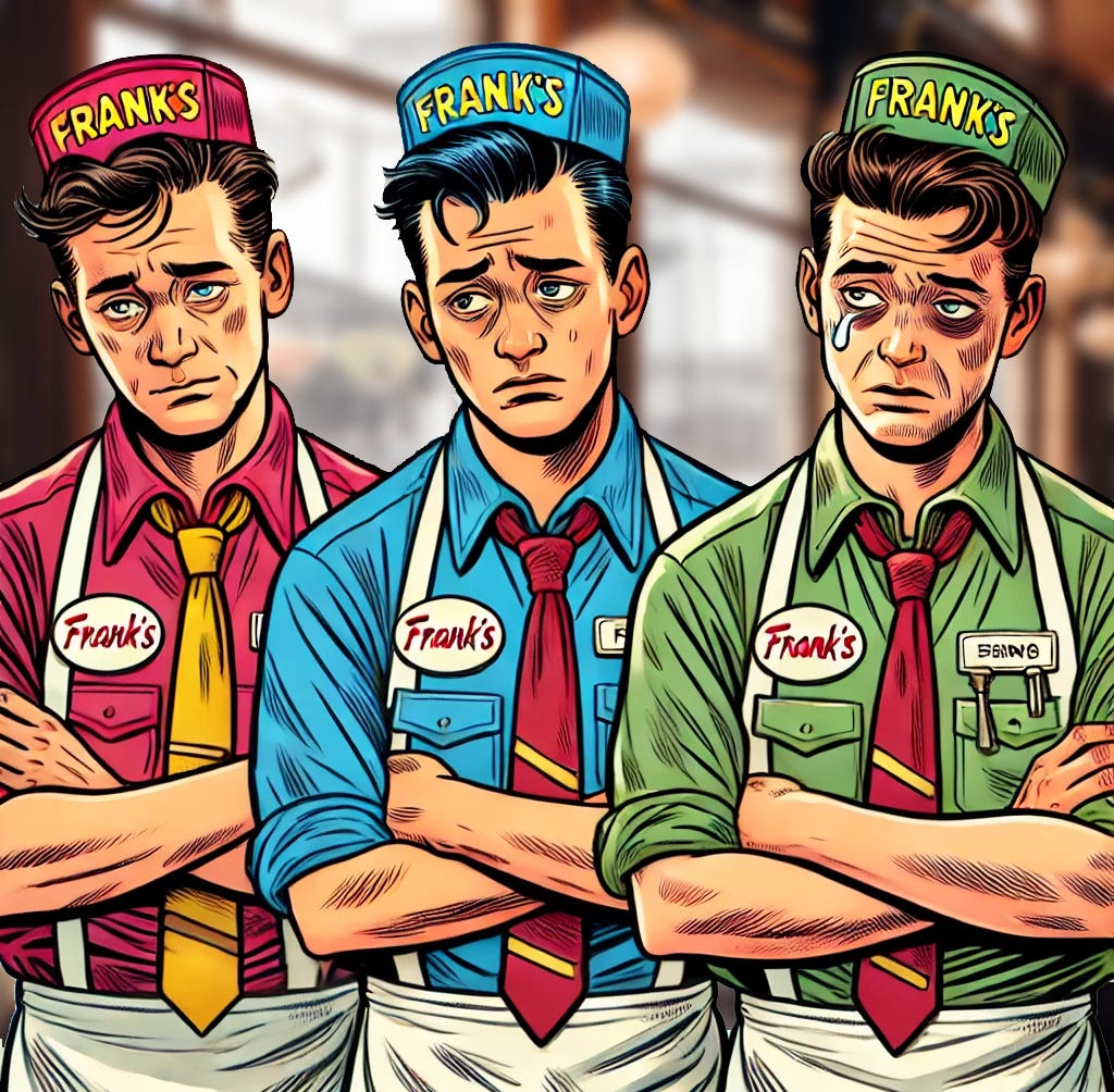Three Frank’s Franks workers looking very sad