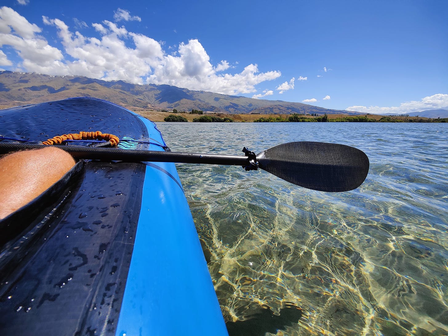 Taking the packraft for a spin on Lake Dunstan
