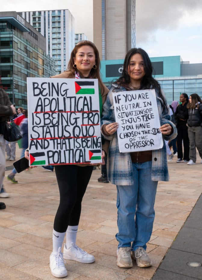 Protesters at a demo at Media City. Photo: Manchester Palestine Action.