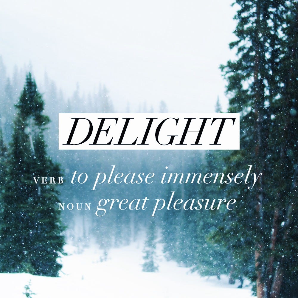 Delight (v. to please immensely; n. great pleasure)