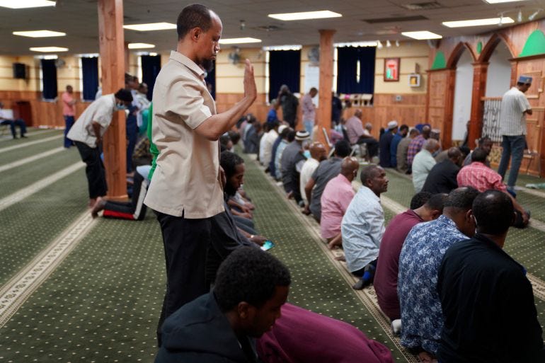 A man prayers in a mosque in Minneapolis
