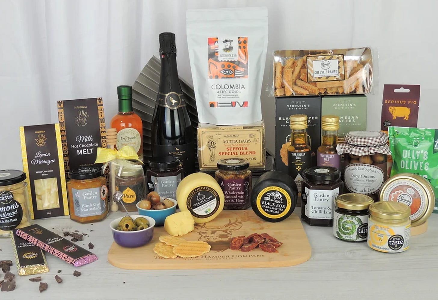 selection of product for an indulgent food hamper