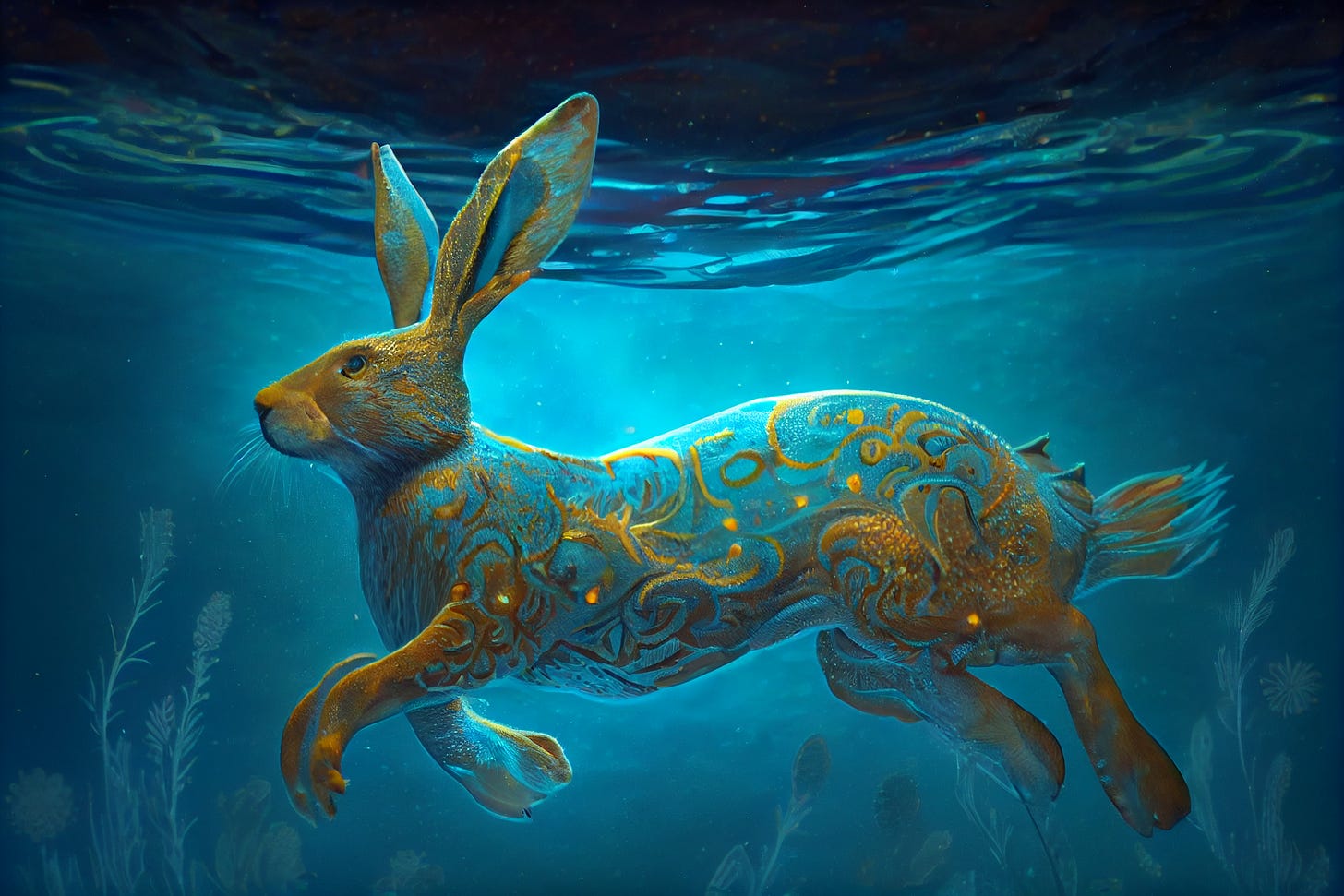 Magical underwater rabbit in honor of the year of the water rabbit.