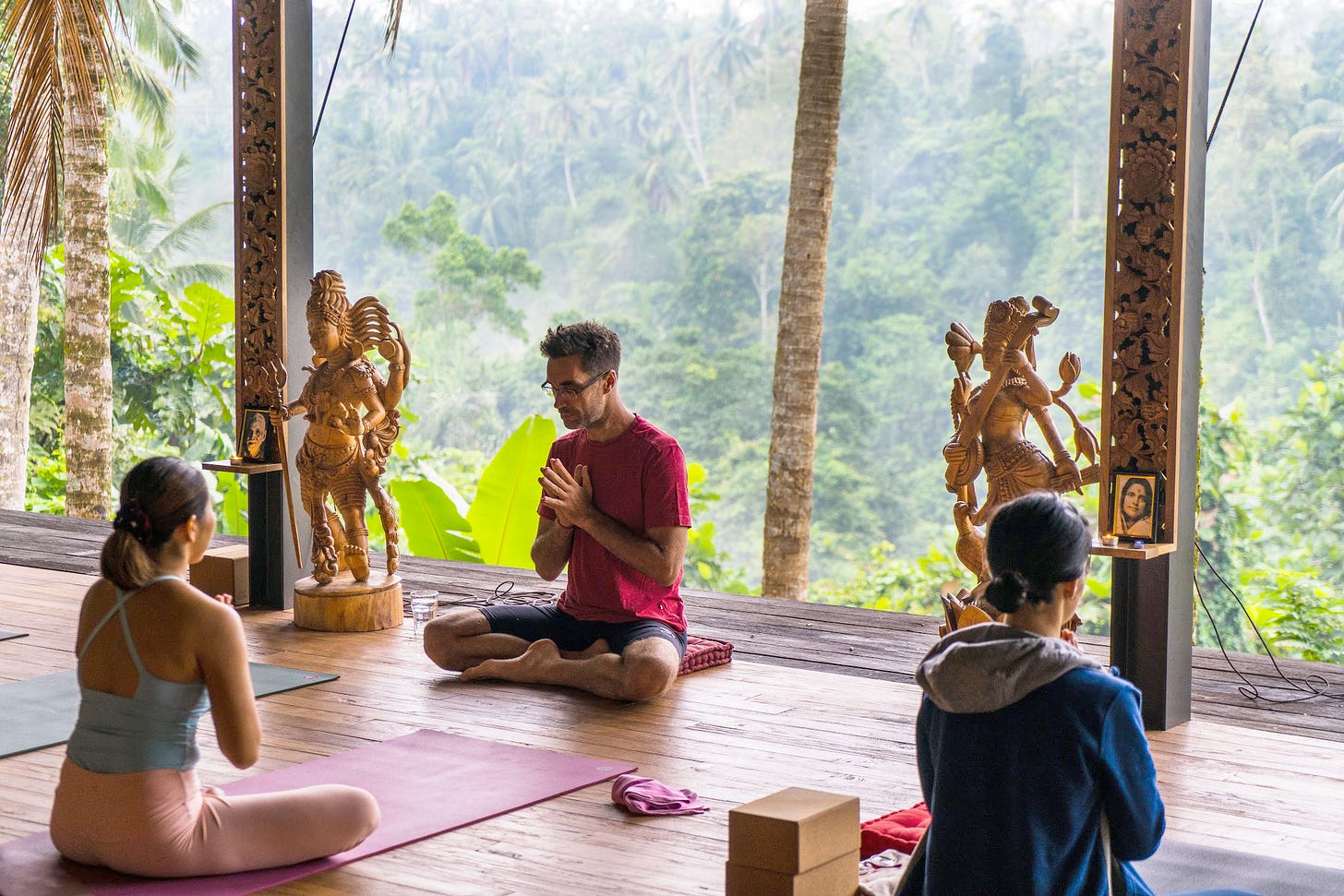 Matthew Sweeney leading a yoga class, Bali