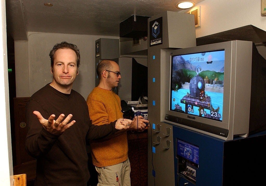 Michael Leibel on X: "To wish Bob Odenkirk a speedy recovery, here's a  photo of him and David Cross playing Super Smash Bros. Melee on the Nintendo  Gamecube https://t.co/PtIbJyBEbq" / X