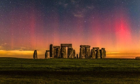 Northern lights over Stonehenge