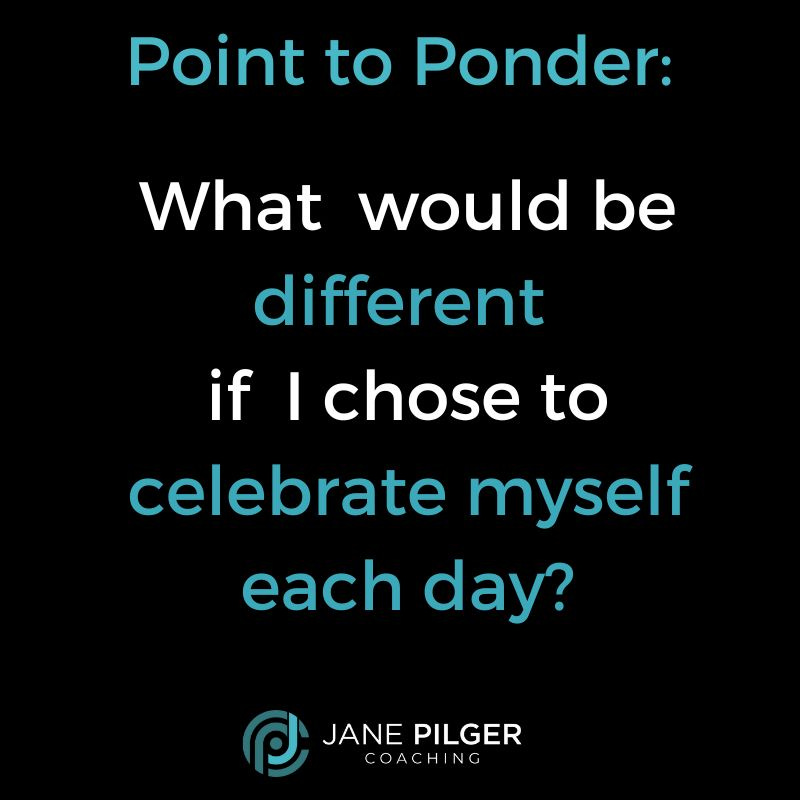 Image regarding celebrating while overcoming binge eating reads: "Point to Ponder: What would be different if I chose to celebrate myself each day?"
