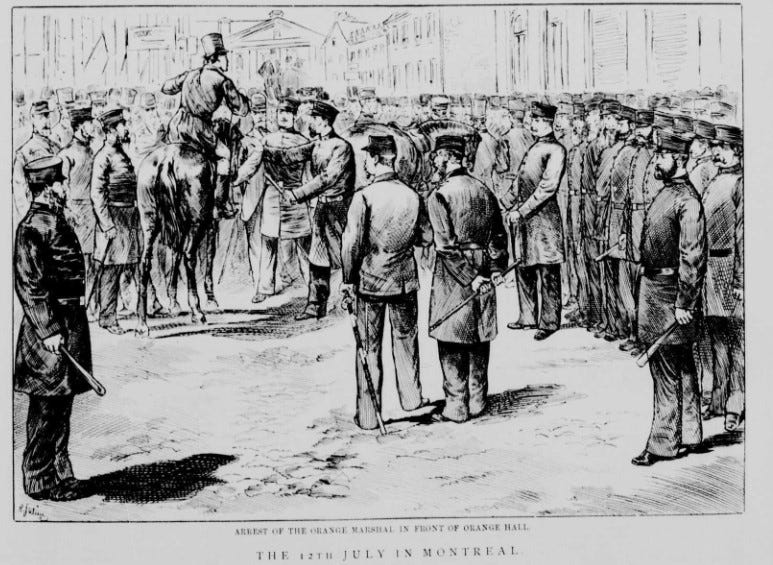 Dispersing the Orange parade, 1878 Canadian Illustrated News, July 19, 1878