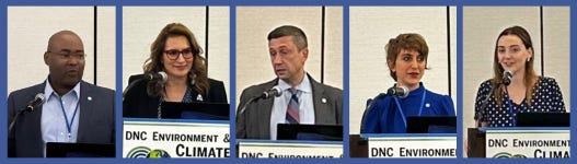 DFP Executive Director Danielle Deiseroth (far right) speaks at the DNC Environment and Climate Council Meeting, along with fellow speakers DNC Chair Jaime Harrison, Minnesota Lieutenant Governor Peggy Flanagan, ASDC President Ken Martin, and St. Louis Alderwoman Anne Schweitzer.
