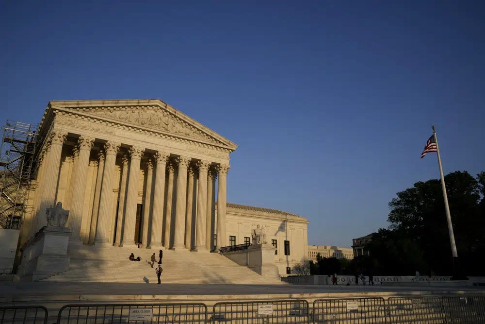 FILE - The Supreme Court is seen on Friday, April 21, 2023, in Washington. The Supreme Court on April 26 will hear the case of a 94-year-old woman who lost her one-bedroom condo over unpaid taxes. (AP Photo/Jacquelyn Martin, File)