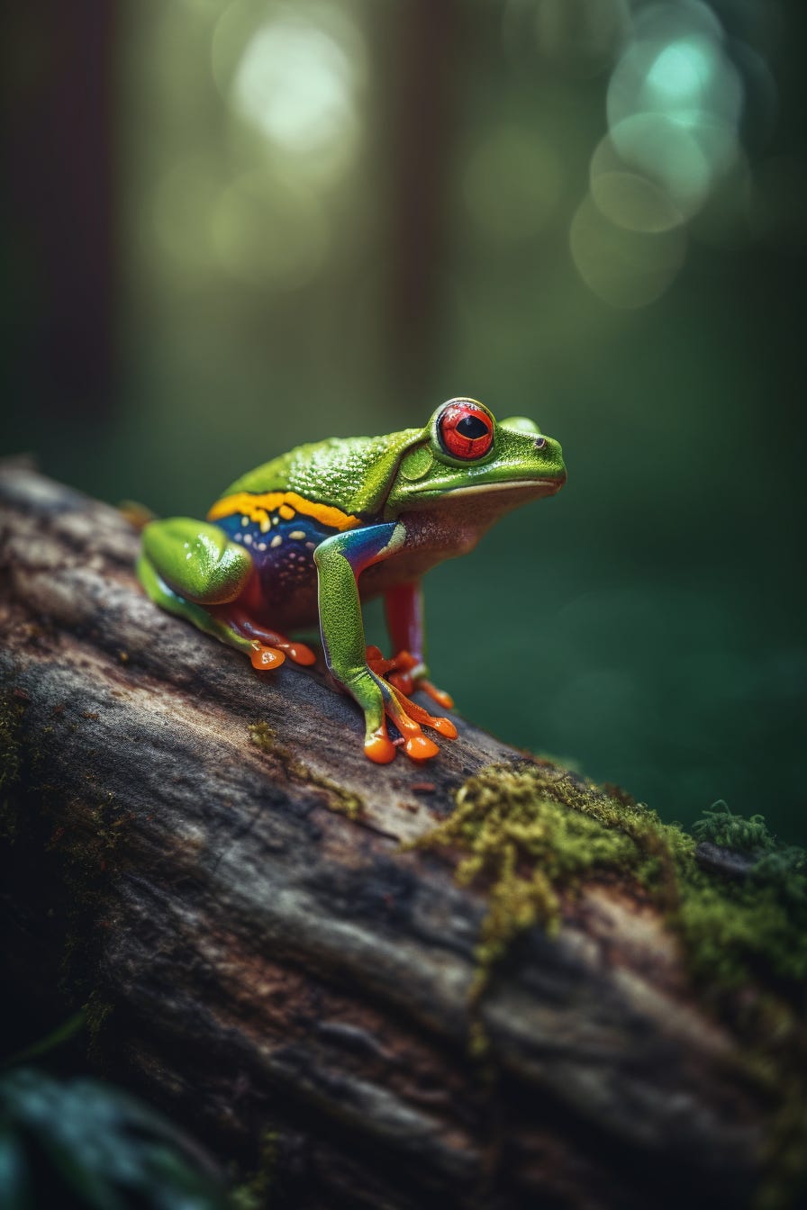 frog,in forest,colorful, no watermark, no signature, in forest,8k