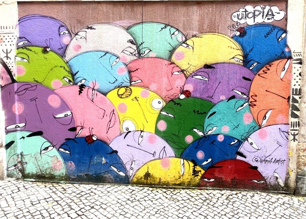 A wall with many colorful circles Description automatically generated