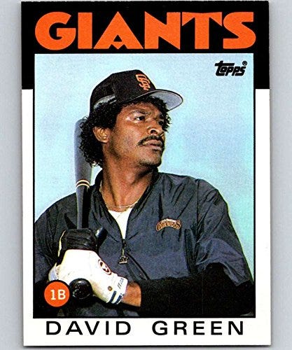 Amazon.com: 1986 Topps Baseball #727 David Green San Francisco Giants  Official MLB Trading Card (stock photo used, NM or better guaranteed) :  Collectibles & Fine Art