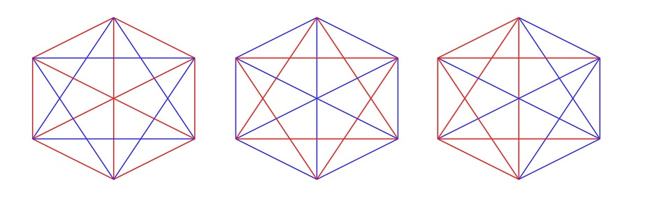 A hexagon with red and blue lines

Description automatically generated