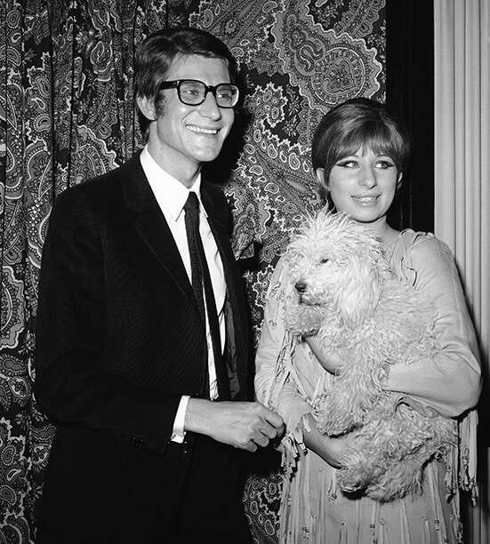 Barbra Streisand With Her Dog Sadie and Yves St. Laurent in Paris in November 1965