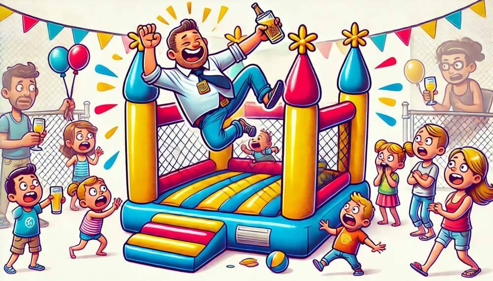 Drunk parent on bouncy castle