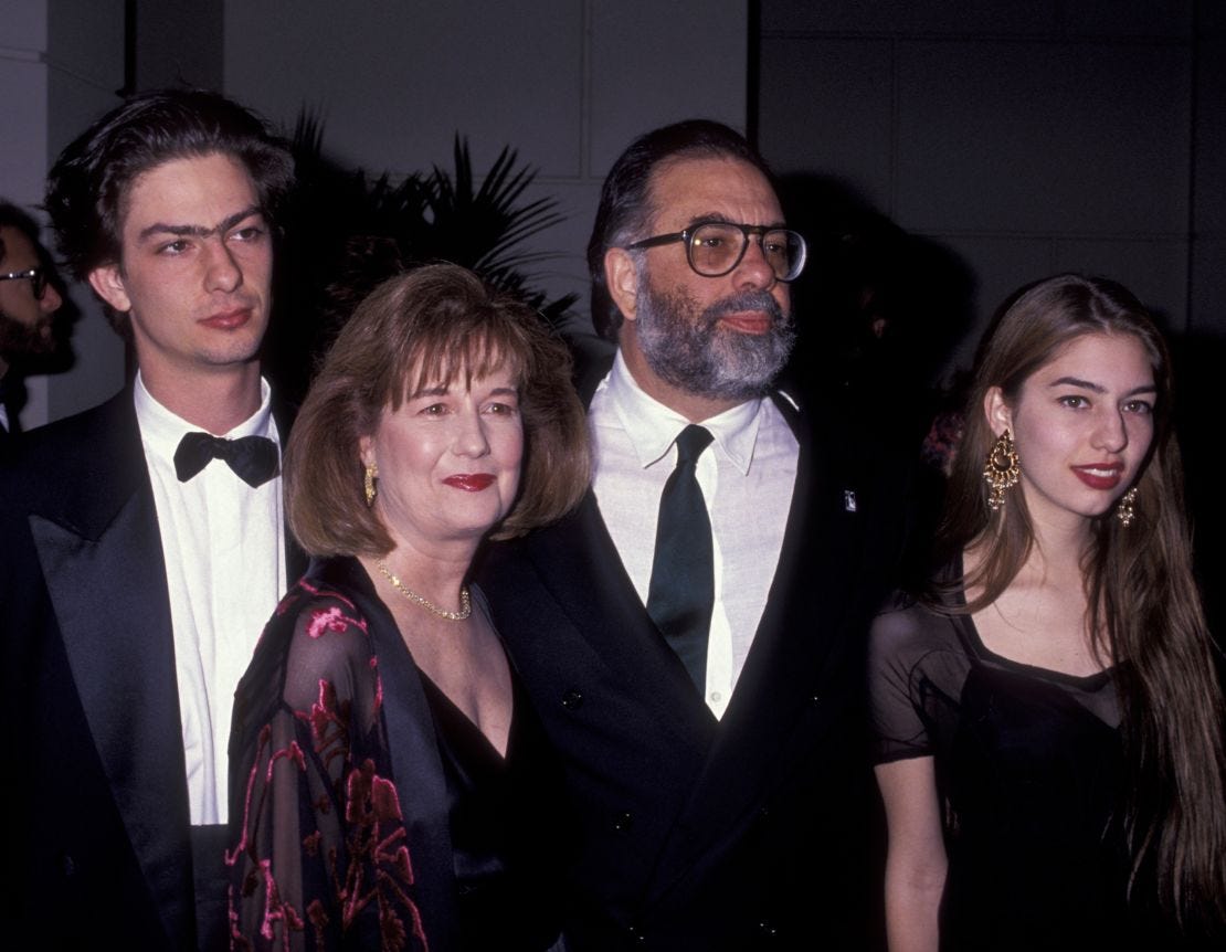 (From left) Roman Coppola, Eleanor Coppola, Francis Ford Coppola and Sofia Coppola attend the 43rd Directors Guild of America Awards on March 16, 1991, in Beverly Hills, California.