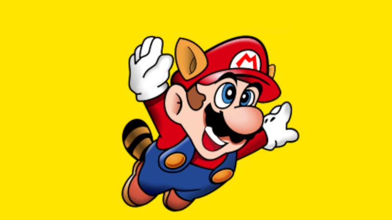 A drawing of Mario flying with the Tanooki Suit