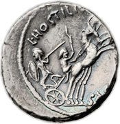 Denarius (Hostilia: Lucius Hostilius Saserna; L•HOSTILIVS SASERN) - reverse