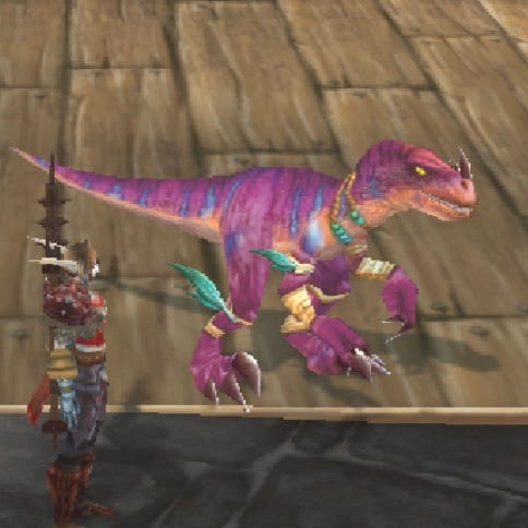 Magenta velociraptor pet in Classic World of Warcraft