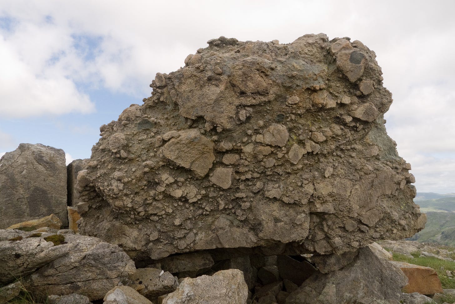 Block tuff: formed of a landslide down the side of a volcano