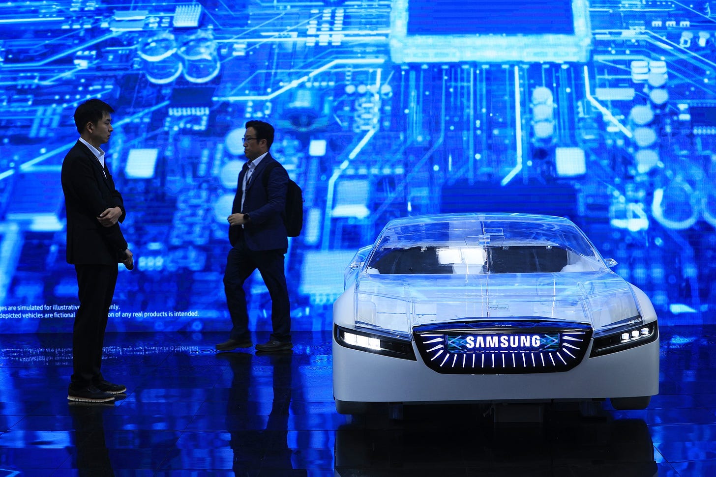 A Samsung electric car on display at the&nbsp;Munich Motor Show on Sept. 5.