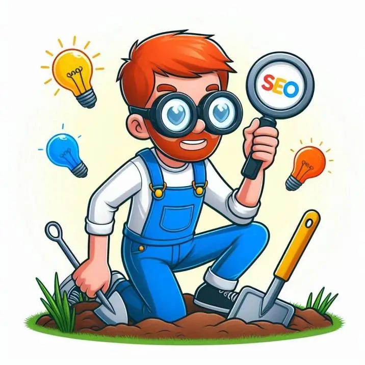 Illustration d'un homme avec une loupe cherchant des idées de contenu pour le SEO