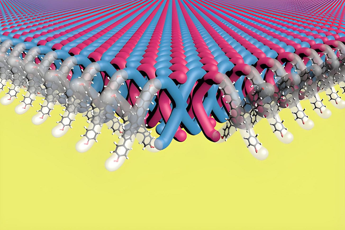 An artist's illustration of the mechanical bonds found in the new, lightweight and super-strong chainmail-like material