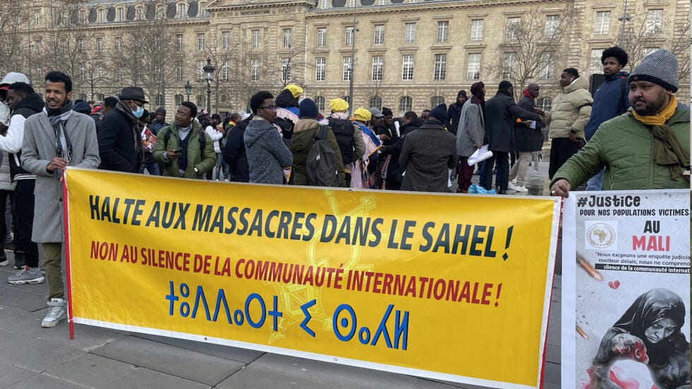 Malians, Nigeriens and Burkinabes protest in Paris against violence in the Sahel, 11 January 2025.