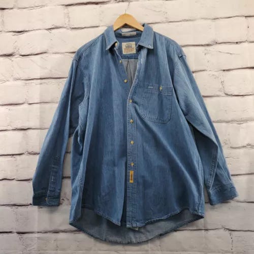 BD BAGGIES FOUNDRY Shirt Mens Large Vintage USA Made Denim Button Medium Wash - Picture 1 of 12