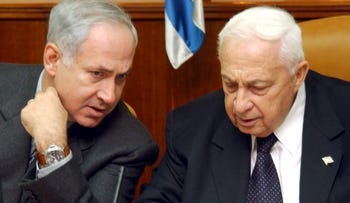 File photo: Netanyahu and Sharon in the Knesset. 