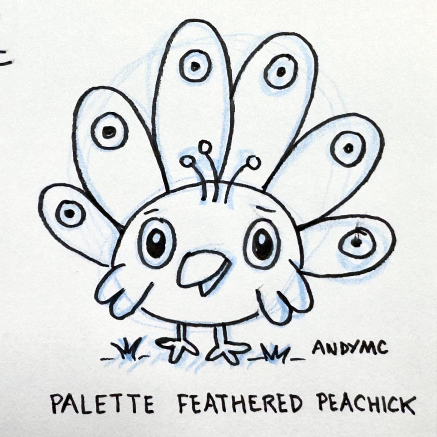 a marker sketch of the Palette Feathered Peachick