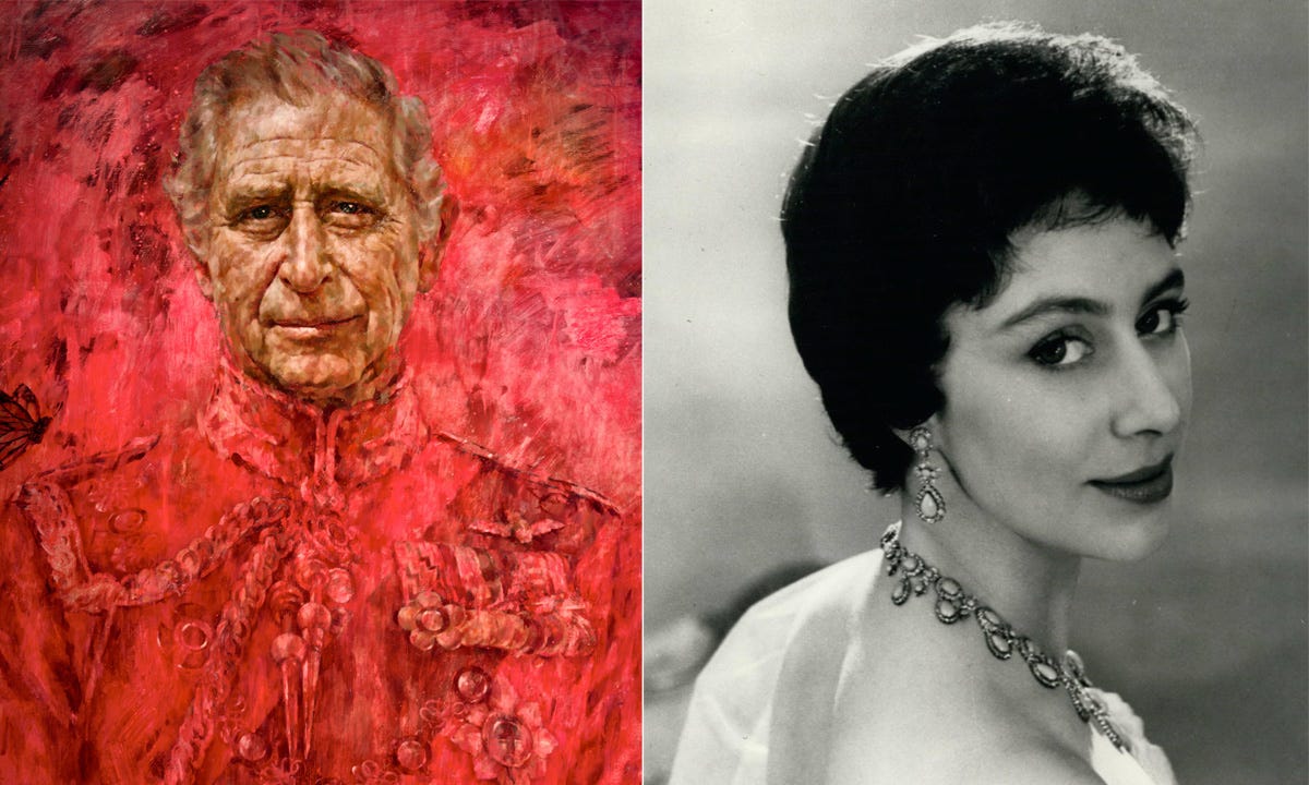 A composite image of King Charles' portrait and Princess Margaret's portrait