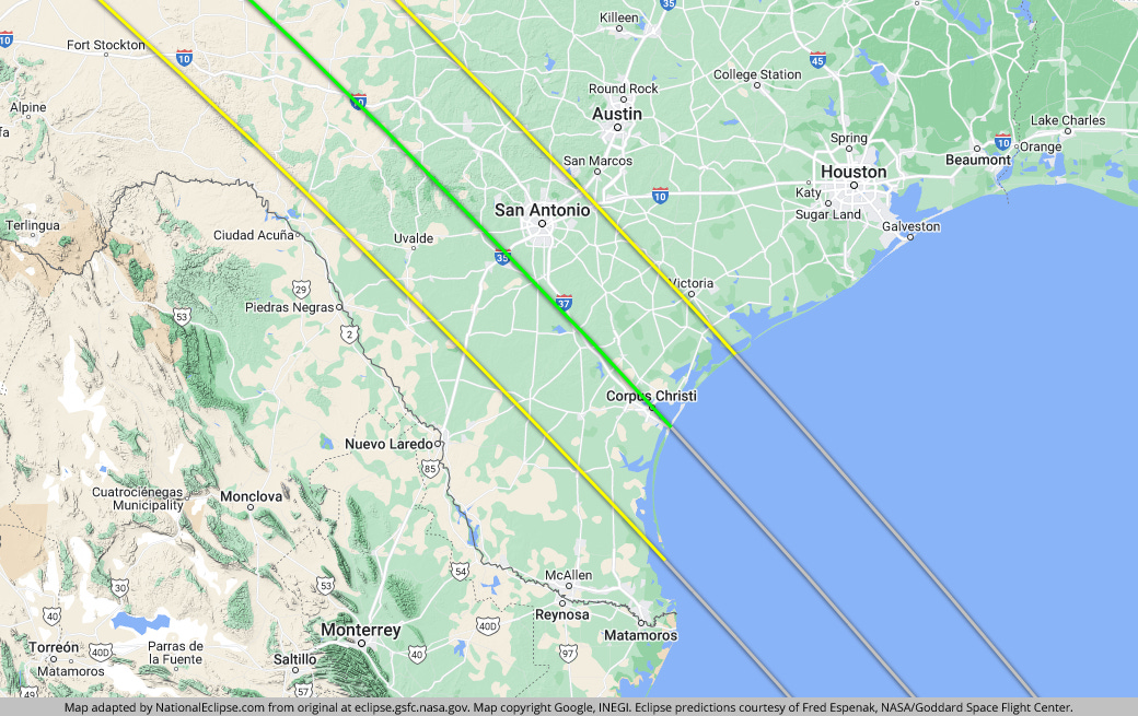 Annular Solar Eclipse - October 14, 2023 - Texas Map